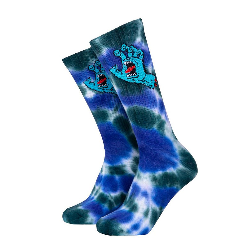 Santa Cruz Screaming Hand Tie Dye Socks – White / Blue