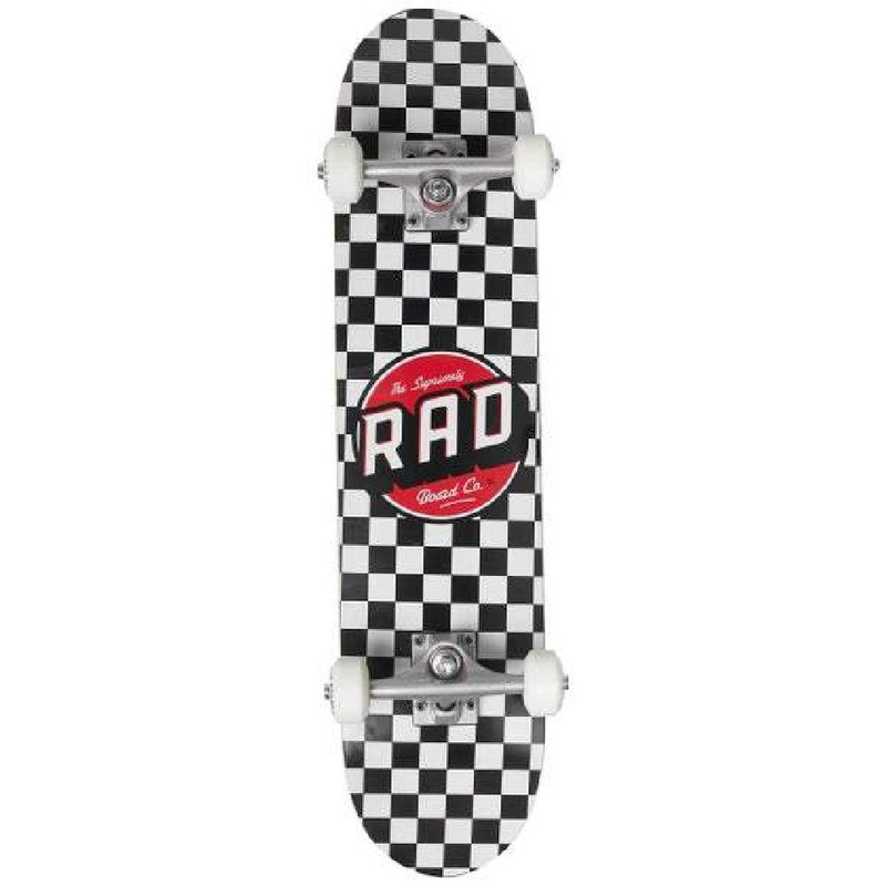 Rad Checker White and Black 7.5″ Skateboard Complete