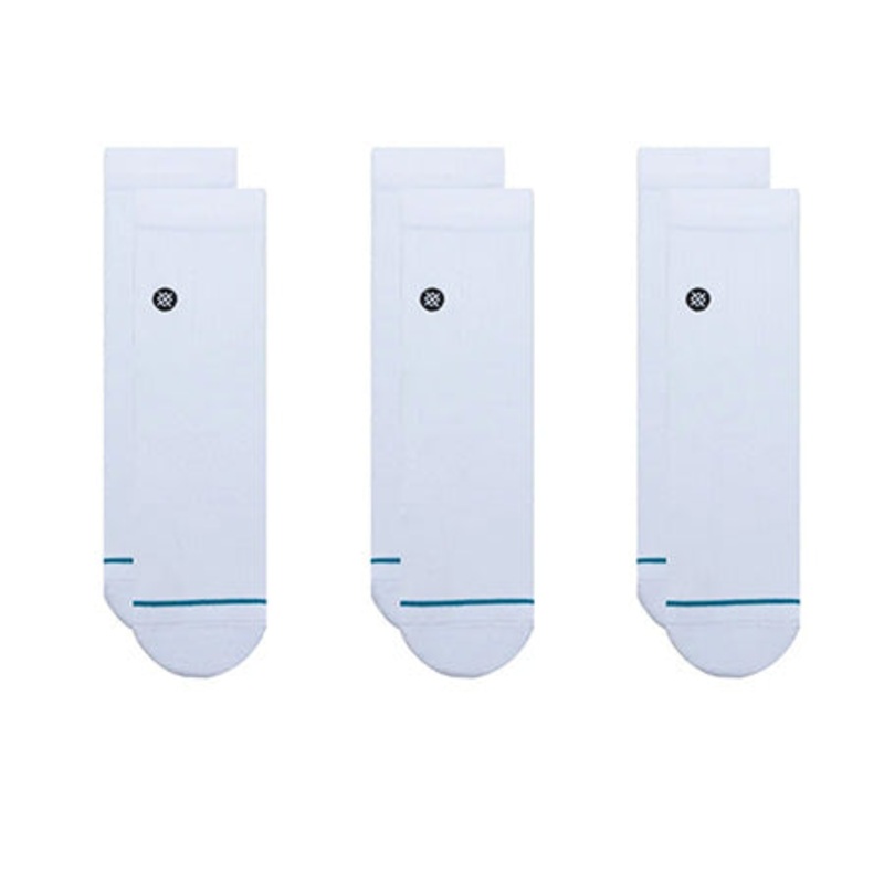 Stance Icon Quarter 3 Pack Crew Socks White Large