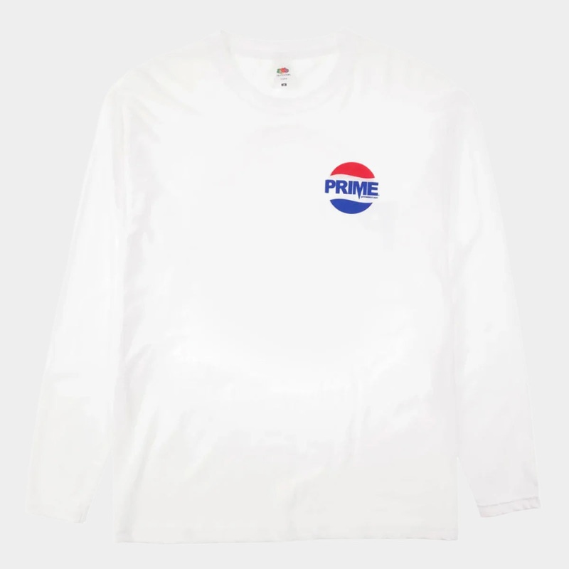 Prime Delux Prepsi Logo Long Sleeve T Shirt – White S Long Sleeve