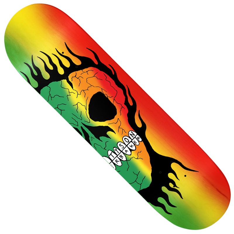 Baker Tyson Peterson Rasta Skull Deck Rasta Fade 8.25 x 32.25 WB:14.5