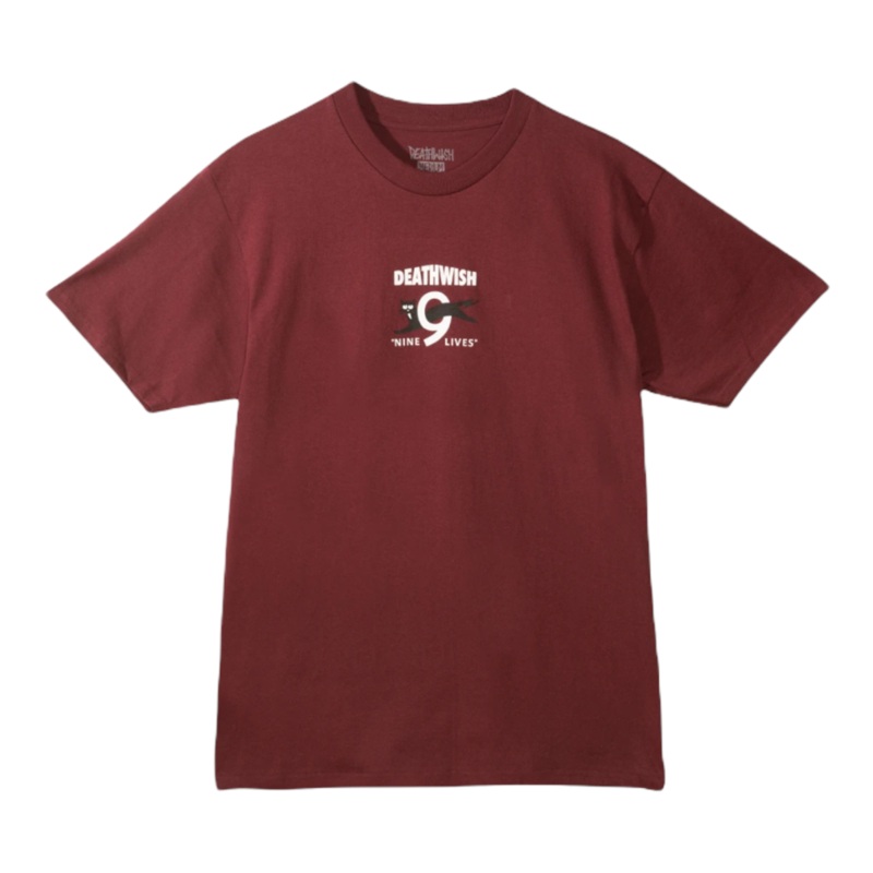 Deathwish Nine Lives T Shirt Burgandy S