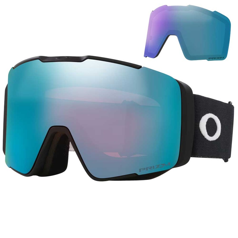 Oakley Line Miner Pro L Low Bridge Fit Snow Goggles – 2025 Matte Black Strap with Prizm Snow Sapphire Iridium Lens + Bonus Prizm Iced Iridium Lens Black Red