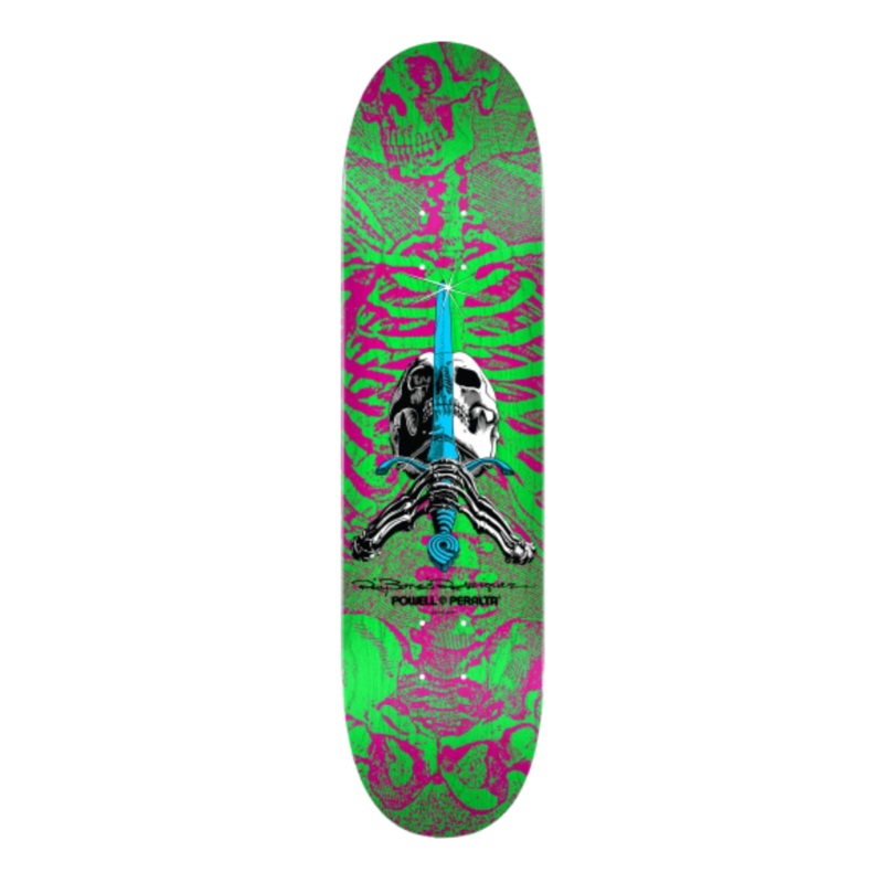 Powell Peralta Skull and Sword Skateboard Deck Pink/Green – Shape 247 – 8x 31.45 8.0