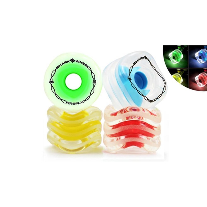 Shark Wheel 70mm/78a Firefly – Clear with Blue, Red, Green, Yellow Lights Longboard Wheels