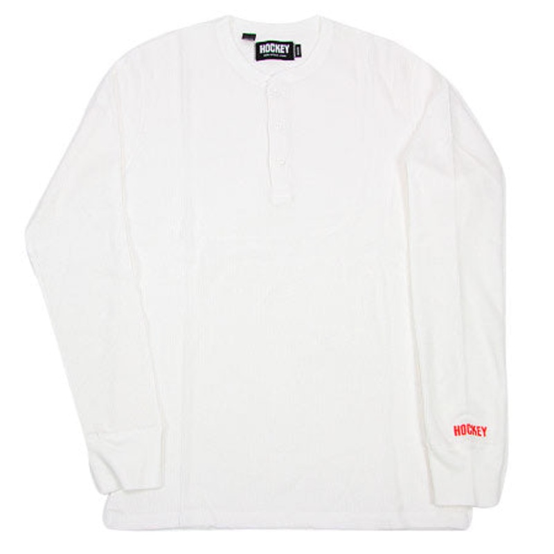 Hockey Waffle Long Sleeve Henley Shirt White Small