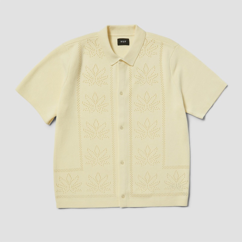 Huf Plantlife Perforated Shortsleeve Knit Top Natural Small