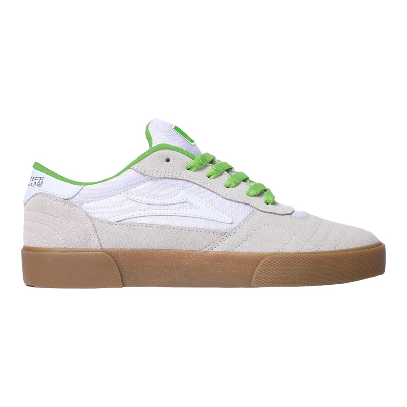 LAKAI CAMBRIDGE- WHITE/UV GREEN SUEDE YEAH RIGHT 9