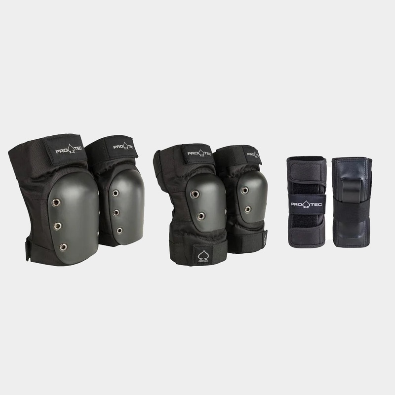 Pro-Tec Street Gear Junior Open Back 3 Pack Pad Set – Black Youth S