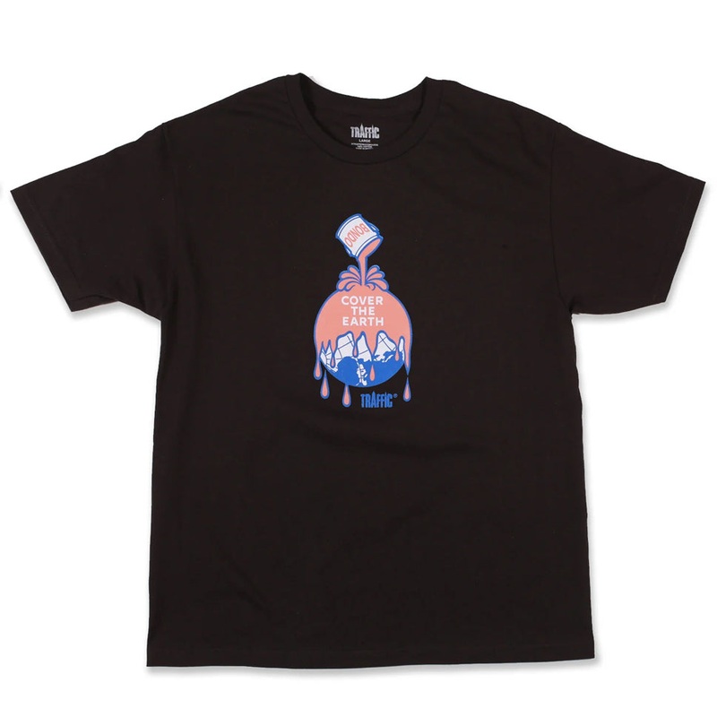 Traffic Skateboards Cover The Earth T Shirt Black Medium