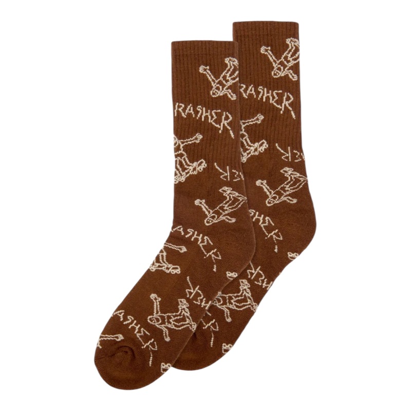 Thrasher Gonz Logo Crew Socks (Brown/Tan) OS