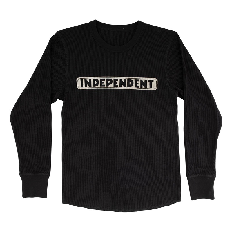 Bar Logo Waffle Thermal Mens Independent Longsleeve T-Shirt Black S