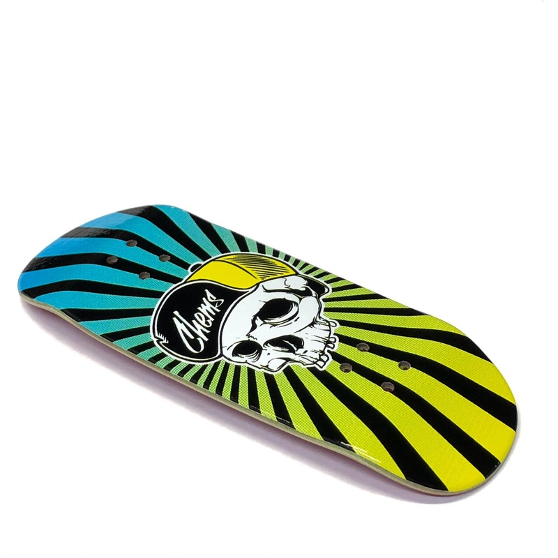 Chems Blue/Yellow “Faded OG Skull” Fingerboard Deck 29mm Mid-Pro Popsicle