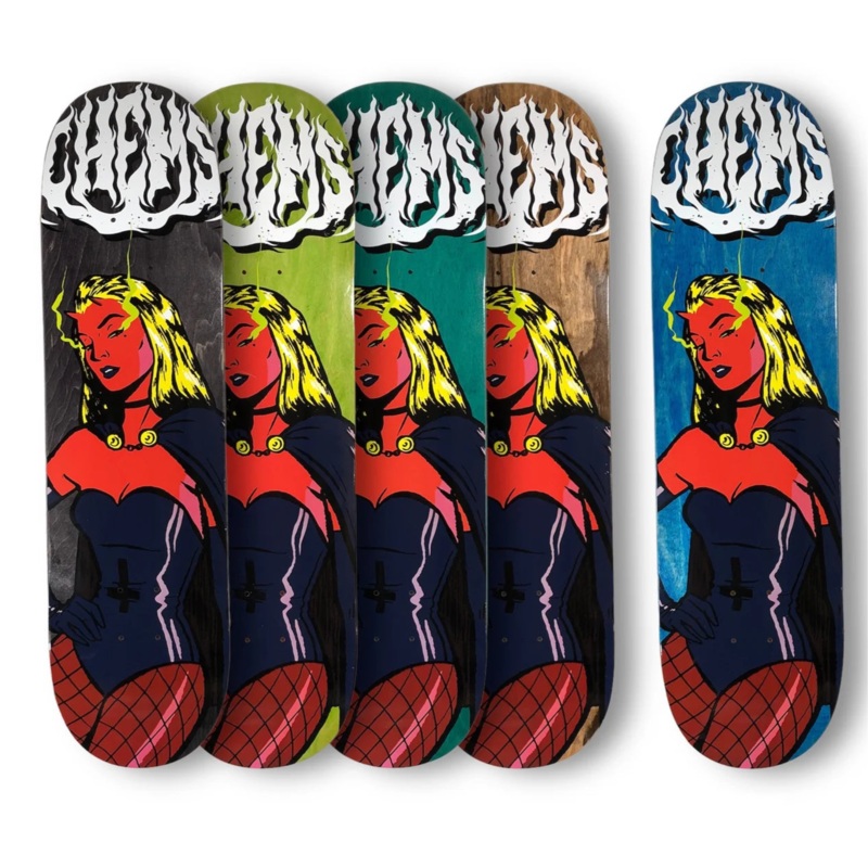 Chems Devil Girl – Cryptid Series Skateboard Deck 8.5″ 8.5″ Green Stain WB 14.375″