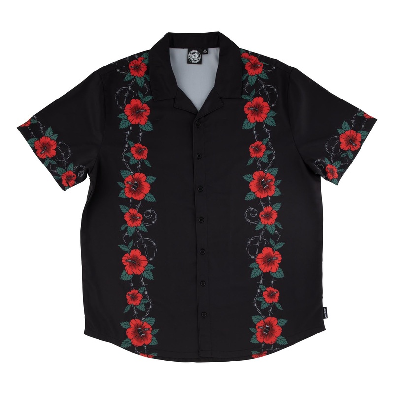 Santa Cruz Screaming Cabana Party Button Up Shirt Small Black