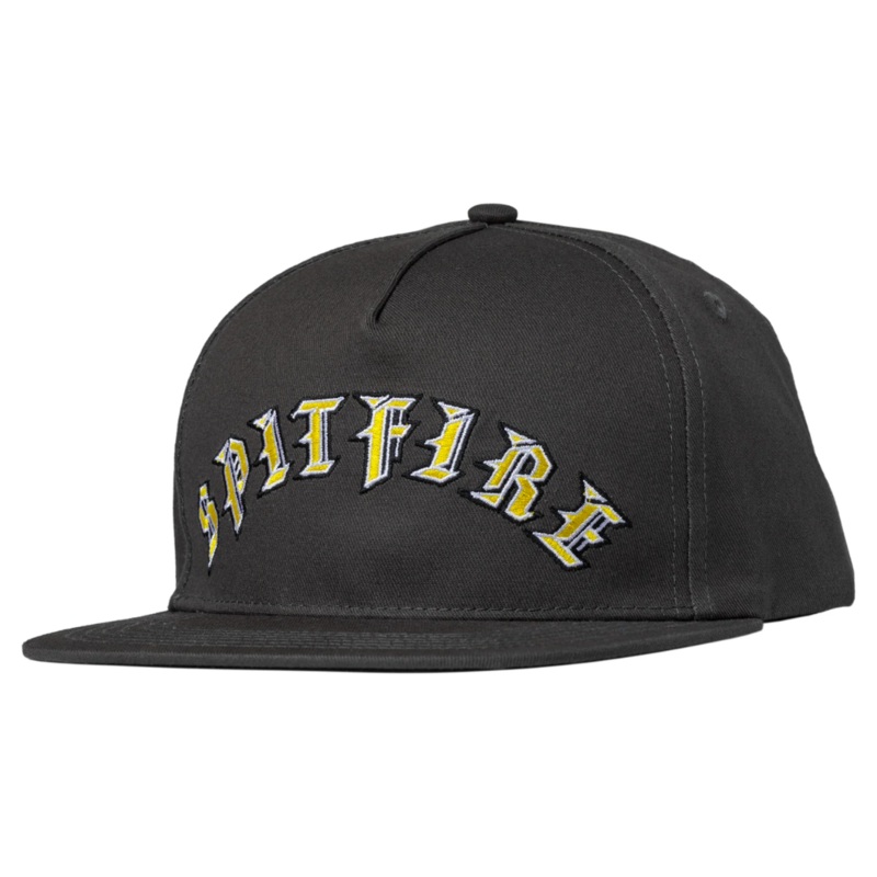 Spitfire Old English Arch Snapback Hat Charcoal/Yellow