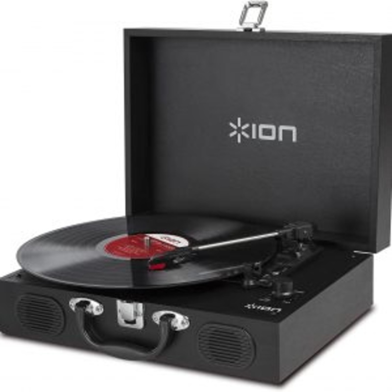 Ion Motion Portable Suitcase Turntable Vinyl LP Record Player With Built-In Speakers