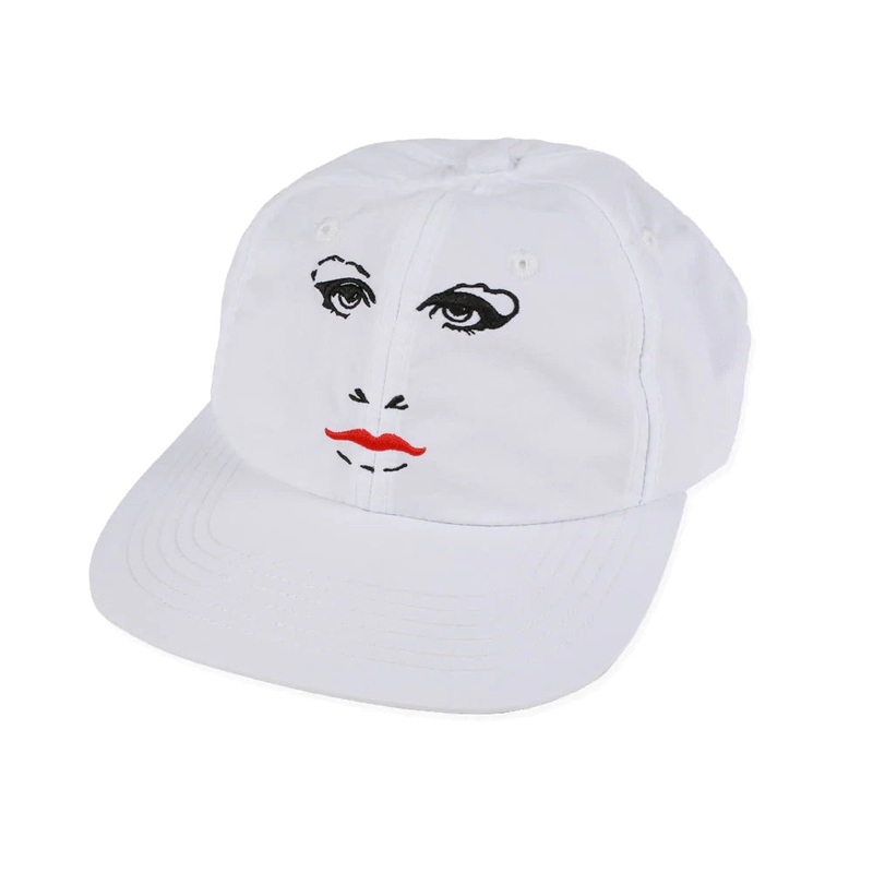 Face Embroidered Nylon Snapback Hat (White)