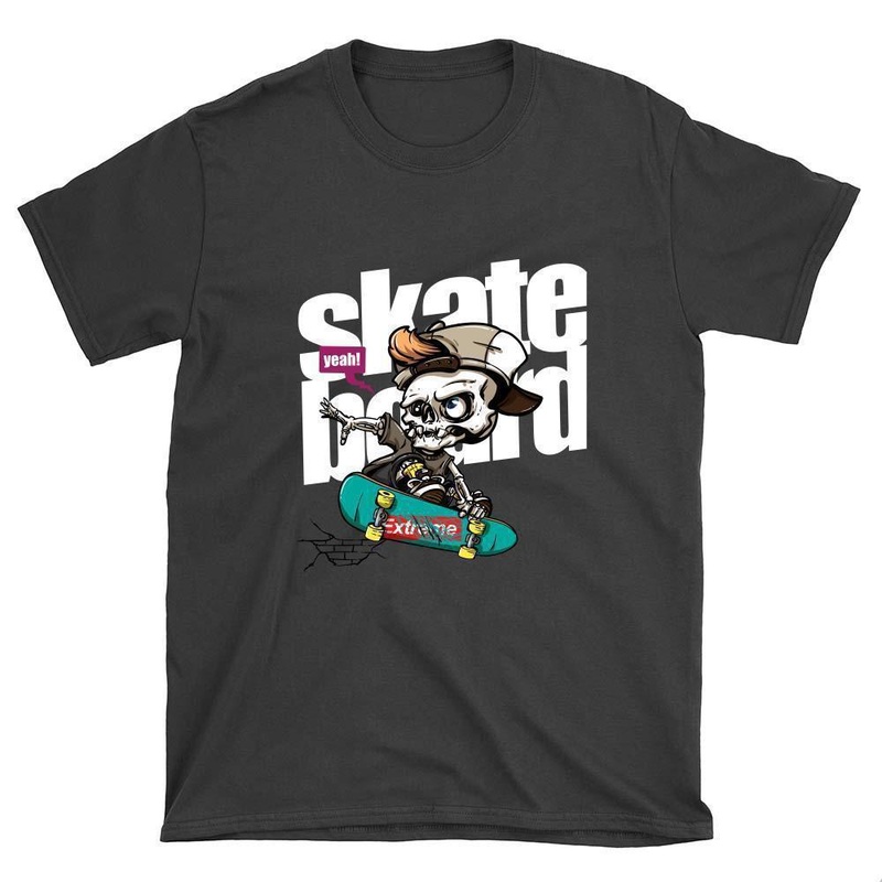 Skeleton with Cap Skateboard T-Shirt S Black