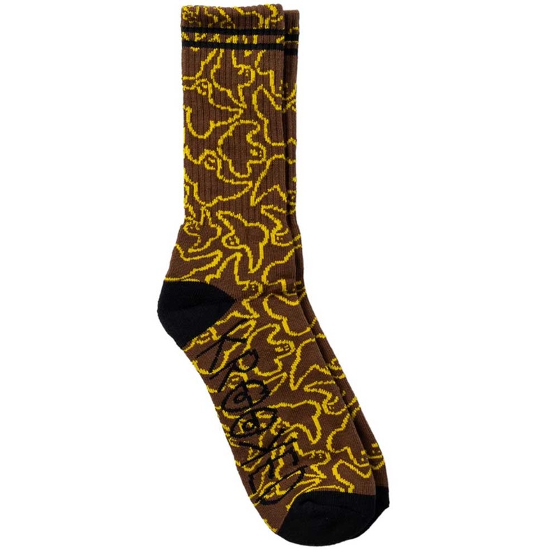 Multi Birds Brown Yellow Krooked Socks