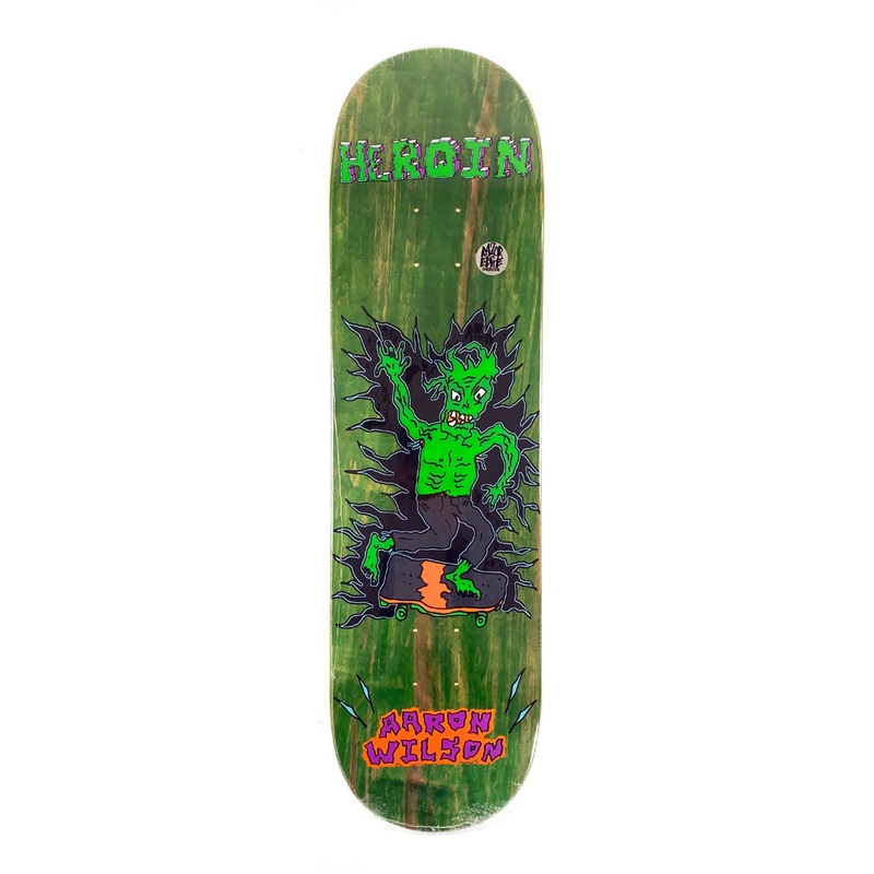 Heroin Skateboards – 8.5″ – Aaron Wilson Dead Toon Deck – Green Stain