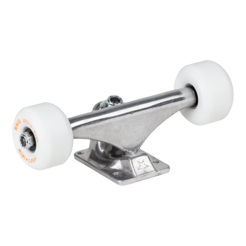 Mini Logo 8.0″ Raw Trucks + ML Bearings + A-cut 53mm 101a White Wheels (Set of 2) 8.0