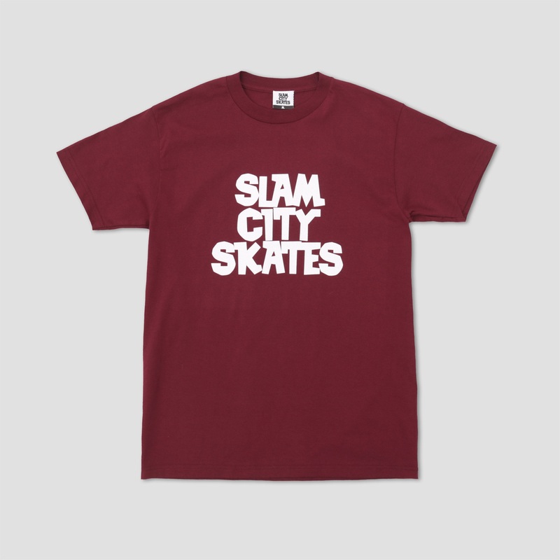 Slam City Skates Classic Logo T-Shirt Burgundy / White Small