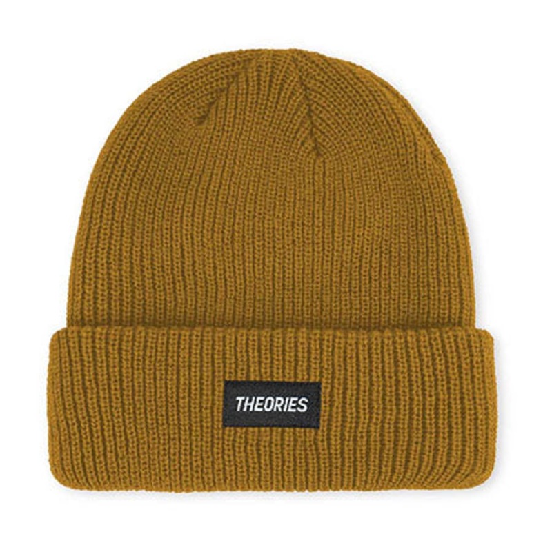 Theories Stamp Label Rib Knit Beanie Mustard One size fits all