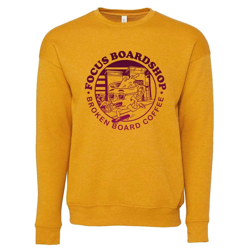 Focus Boardshop and Broken Board Coffee Collaboration Drop Shoulder Crew – Mustard X-Small Mustard