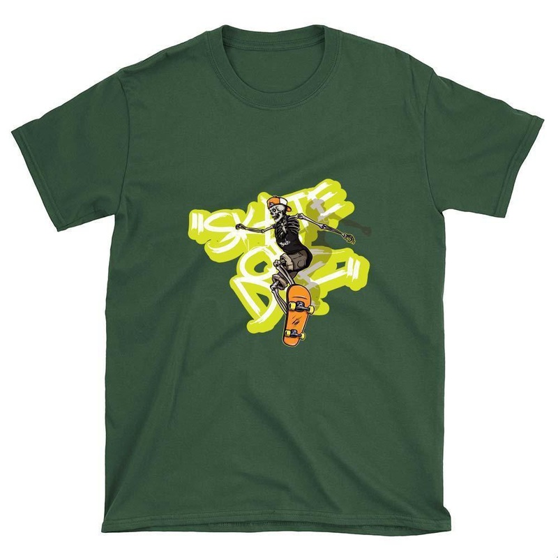 Skeleton with Orange Cap Skateboard T-Shirt S Forest Green