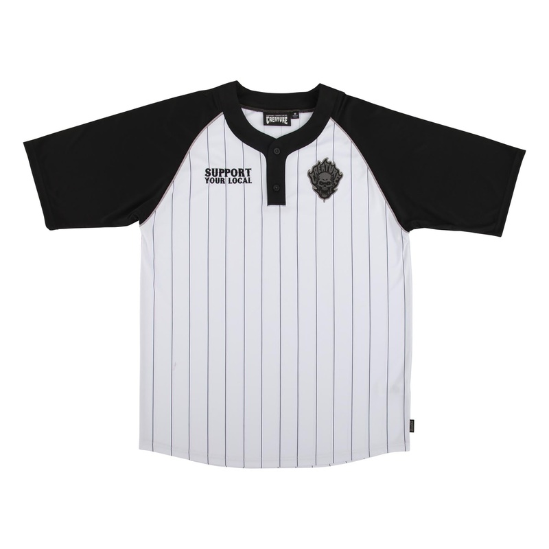 Fiend Work Mens Creature Baseball Jersey White/Black Stripe S