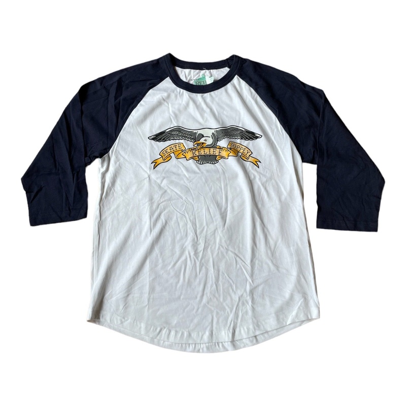 RELIEF SEAGULL 3/4 BASEBALL T SHIRT NAVY/WHITE S