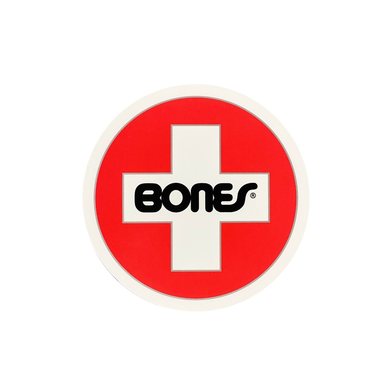 Bones Swiss 6″ Round Logo Sticker – Red / White