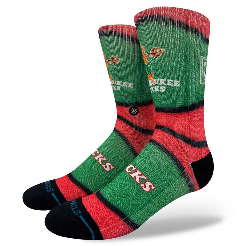 Stance Milwaukee Bucks Mini Ball Hardwood Classics Crew Socks Medium Green