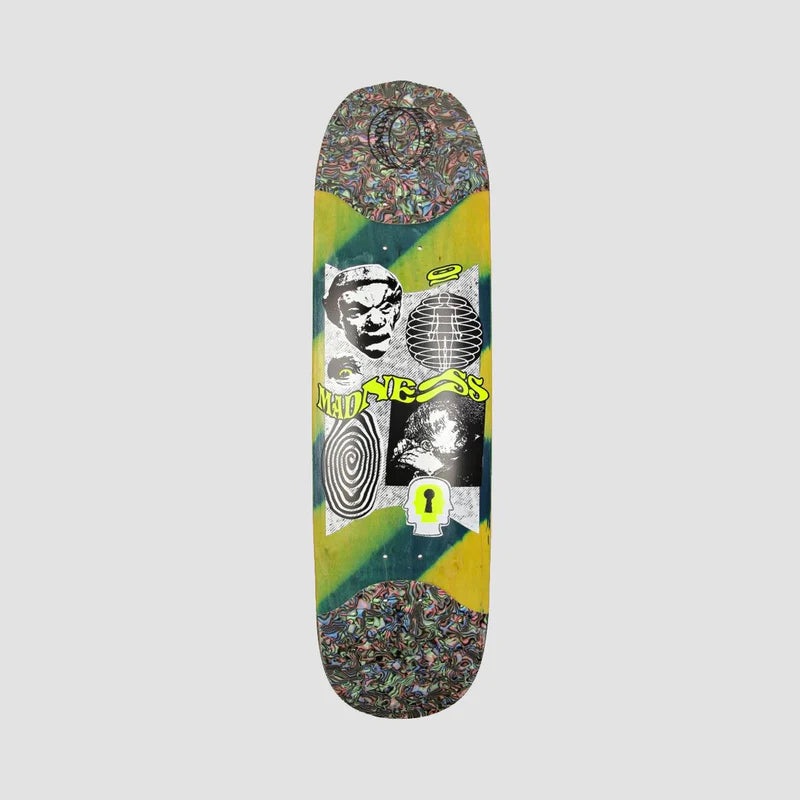 Madness Outcast R7 Slick On Tail and Nose Burden Shaped Skateboard Deck Green/Multi – 8.5″ 8.5