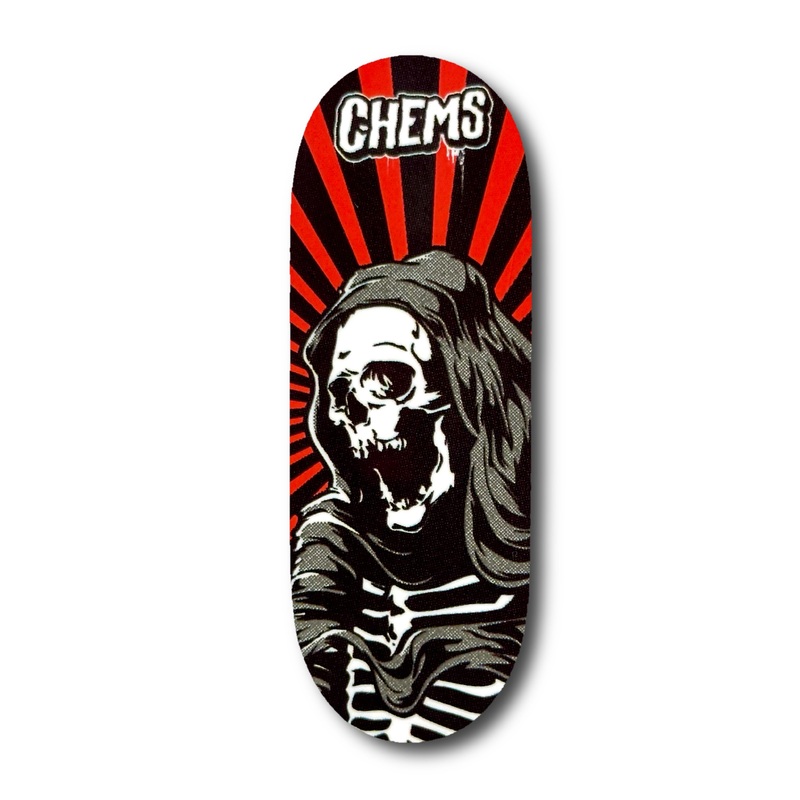 Chems Red Background Rising Reaper Fingerboard Deck 29mm Mid-Pro Popsicle