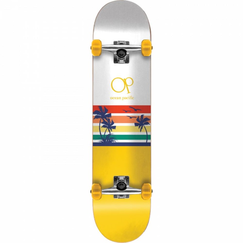Ocean Pacific Sunset White/Yellow 7.75″ Complete Skateboard Complete