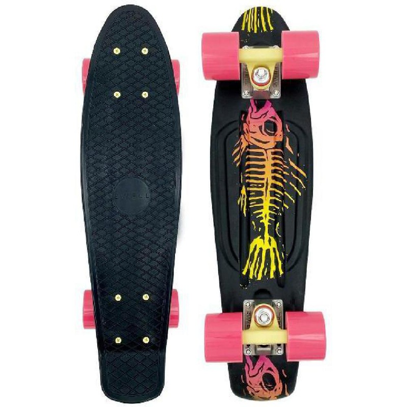 Swell 22″ Complete Fishbone Black Yellow Pink mini Skateboard Complete