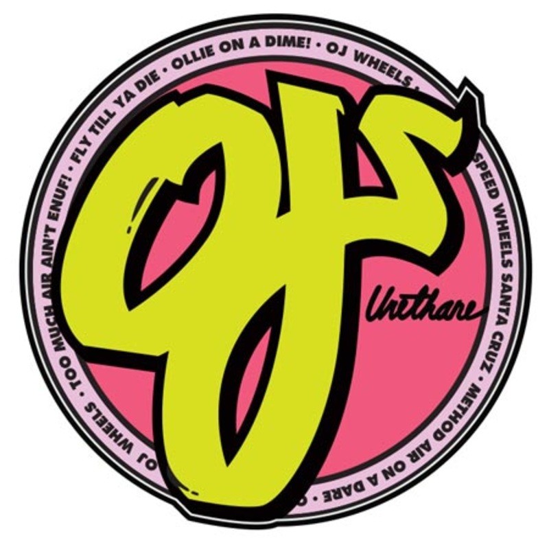 OJ 3 Clear Mylar Sticker Pink/ Yellow 3″