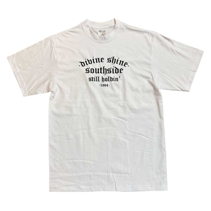 White Divine Shine x Southside Still Holdin Max Heavyweight Tee Embroidered Southside Skatepark SM