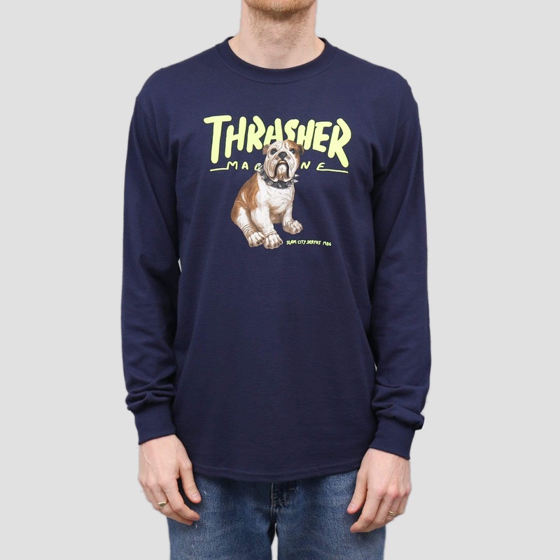 Thrasher X Slam City Skates Bulldog Longsleeve T-Shirt Navy Small