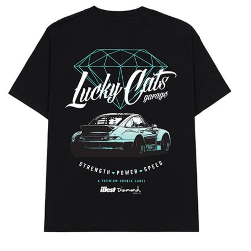 Diamond Lucky Cats Garage T Shirt Black Extra Large