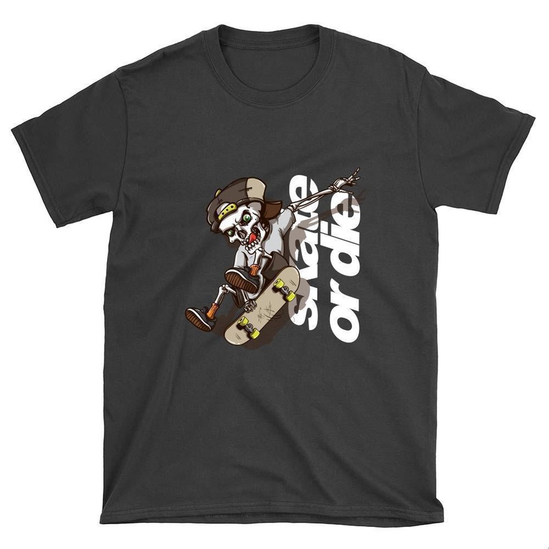 Skeleton Skate or Die Skateboard T-Shirt S Black