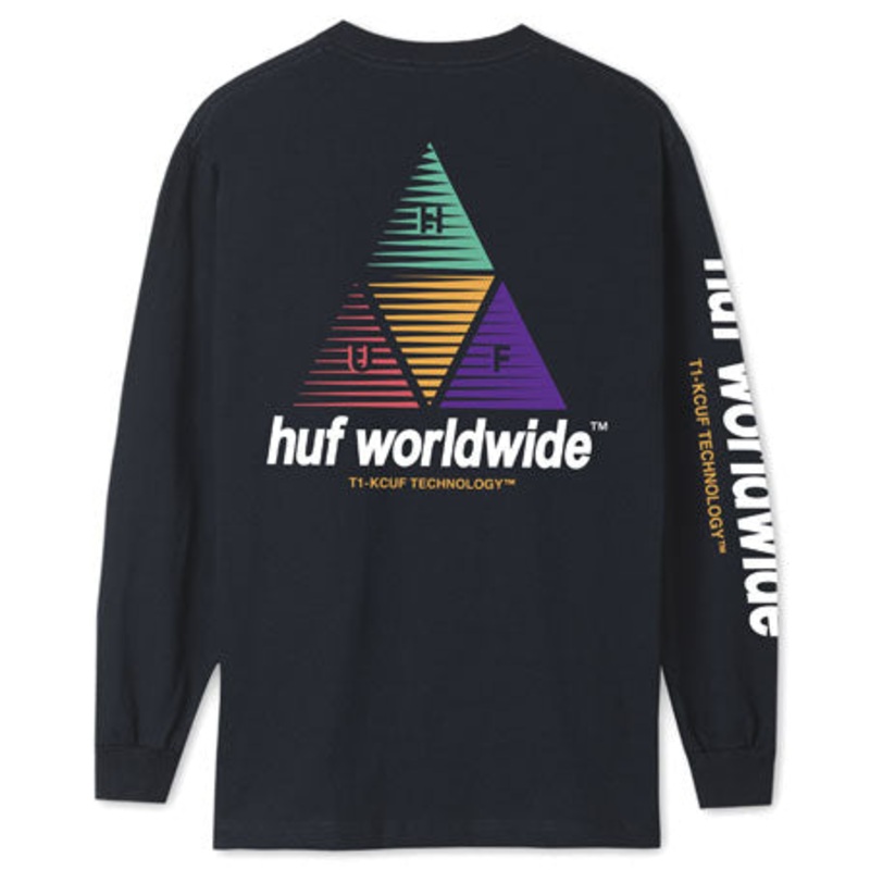 HUF Prism Logo Sportif Long Sleeve T Shirt French Navy Large