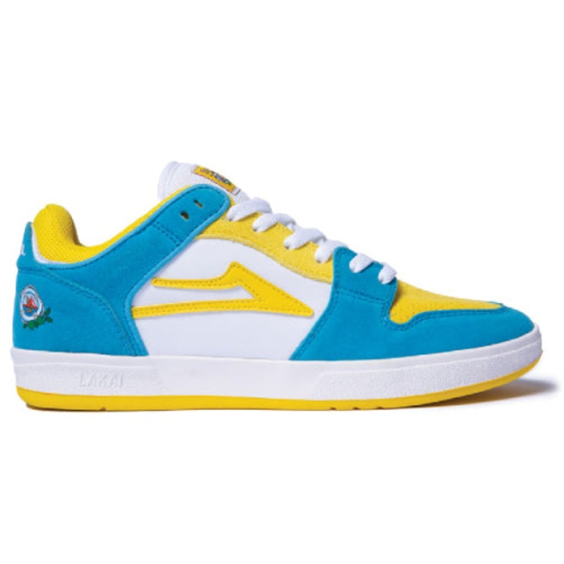 Lakai X Pacifico Telford Low White, Yellow, Cyan Suede Skate Shoe 7