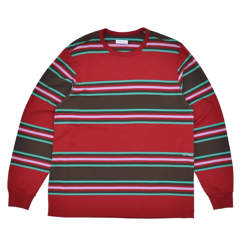 Pop Trading Co Striped L/S Shirt Rio Red M