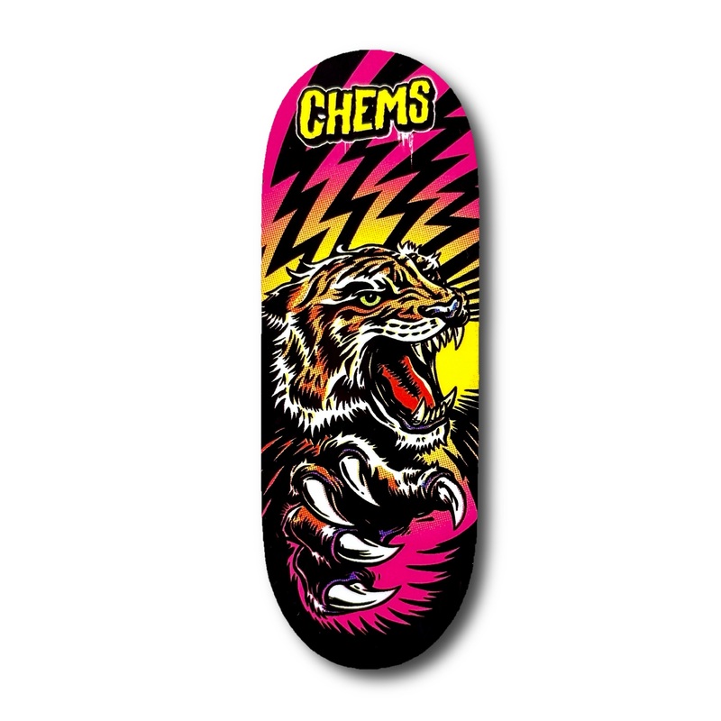 Chems Faded Background Orange Tiger Fingerboard Deck 29mm Mid-Pro Popsicle