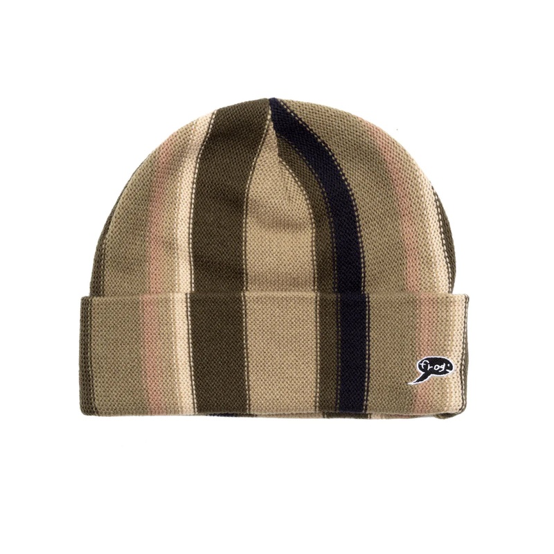 Frog Vertical Stripe Beanie (Sage/Brown) OS Brown