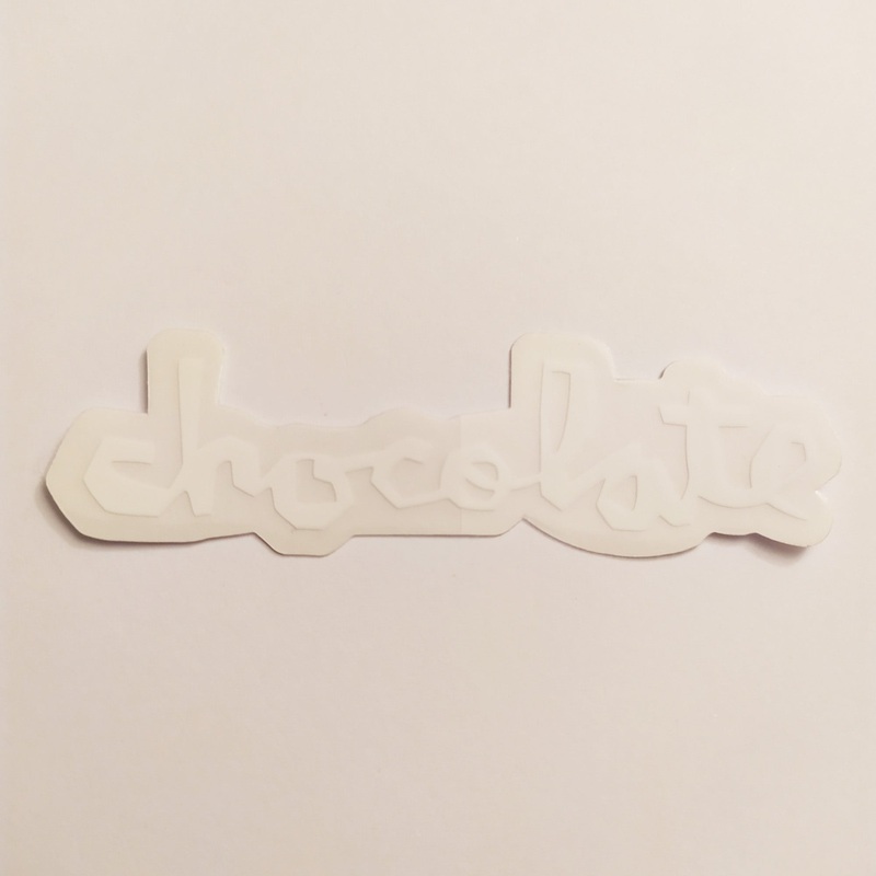Chocolate Chunk Logo Skateboard Sticker – White – 14 cm across approx.