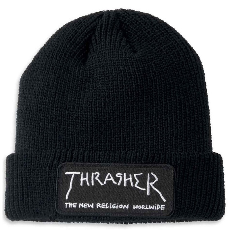 THRASHER NEW RELIGION PATCH BEANIE BLACK OS Black